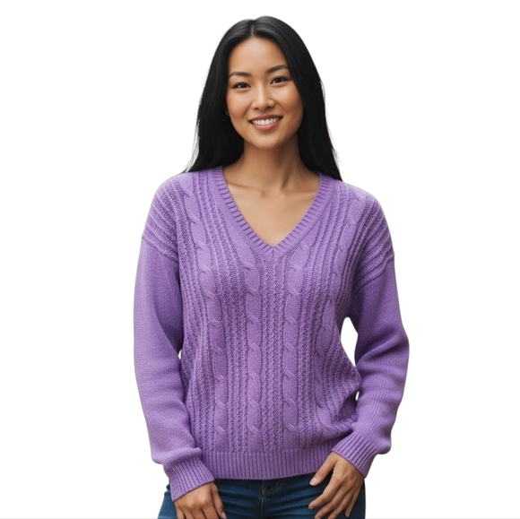 Vintage Chic Purple Cable Knit Sweater for Women - Picture 1 of 4